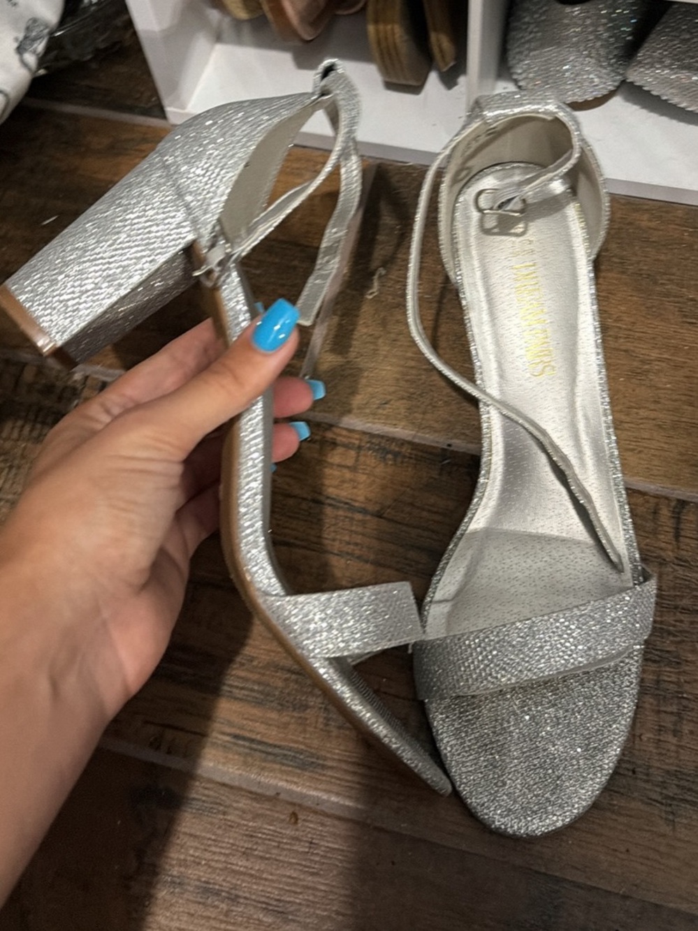 Dream Pairs Silver Glitter Block Heel Ankle-Strap Sandals